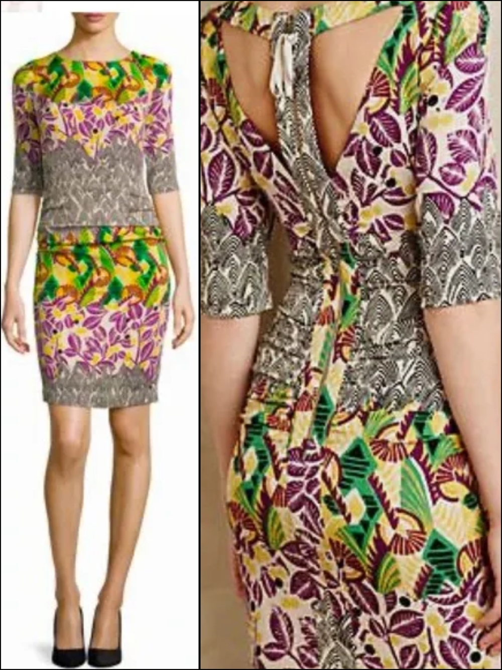 Tracy Reese Anthropologie Crepe Silk Combo T Dress Spliced Nouveau Cutouts Sz 6